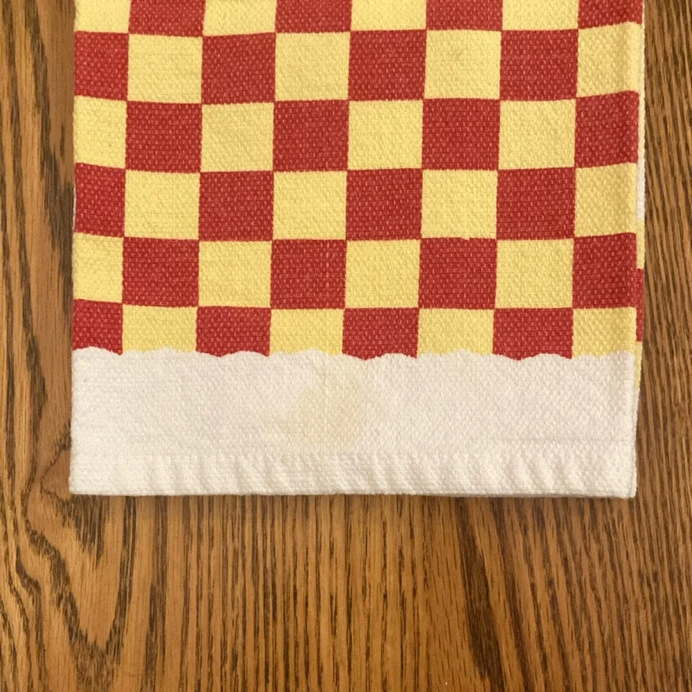 Retro Red and Yellow Checkered Kitchen Towel “Take It or Leave It”